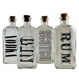 Set of 4 Vintage Wheaton TCW Co. Glass Liquor Bottles | Rum Vodka Gin Scotch